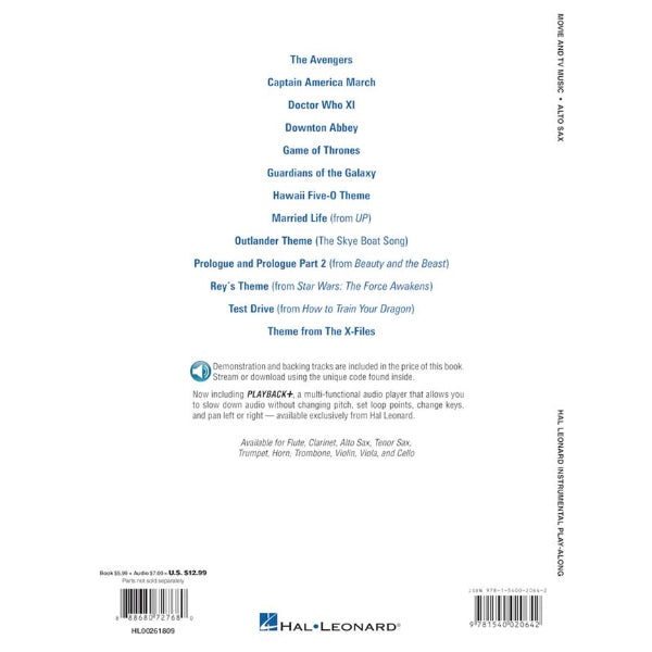 Instrumental Play-Along: Movie and TV Music altsax