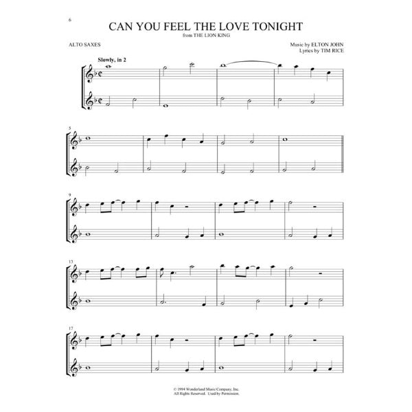 Disney Songs for Two Alto Saxophones