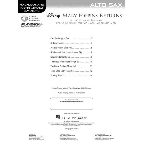 Instrumental Play-Along: Mary Poppins Returns altsax