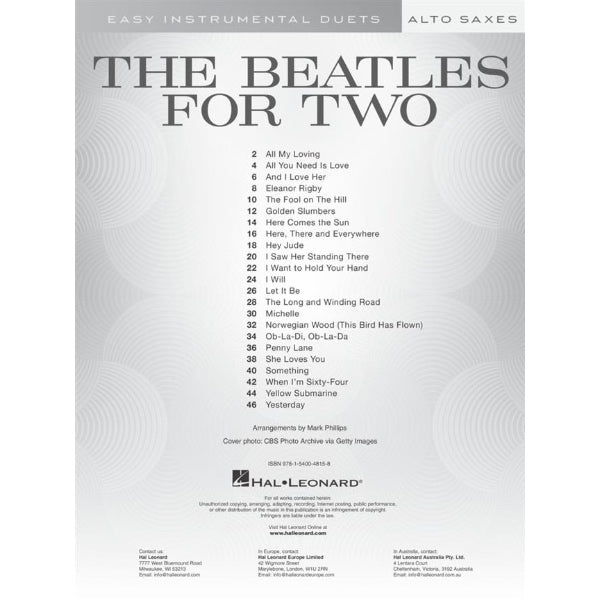 Easy Instrumental Duets: The Beatles for Two Alto Saxophones