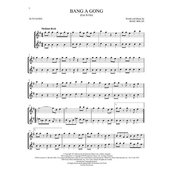 Classic Rock for Two Alto Saxophones