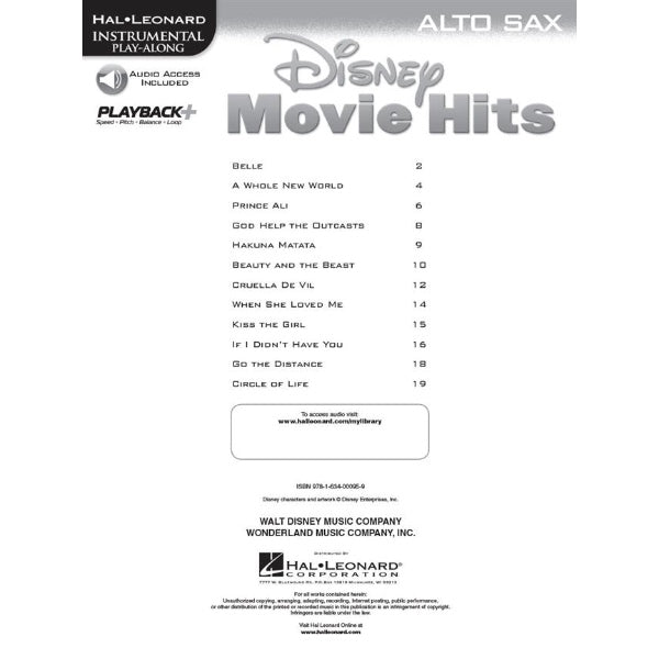 Instrumental Play-Along: Disney Movie Hits altsax