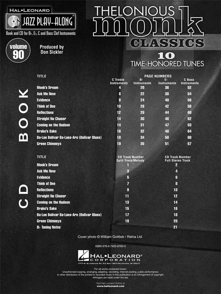 Jazz Play Along vol. 90: Thelonious Monk Classics