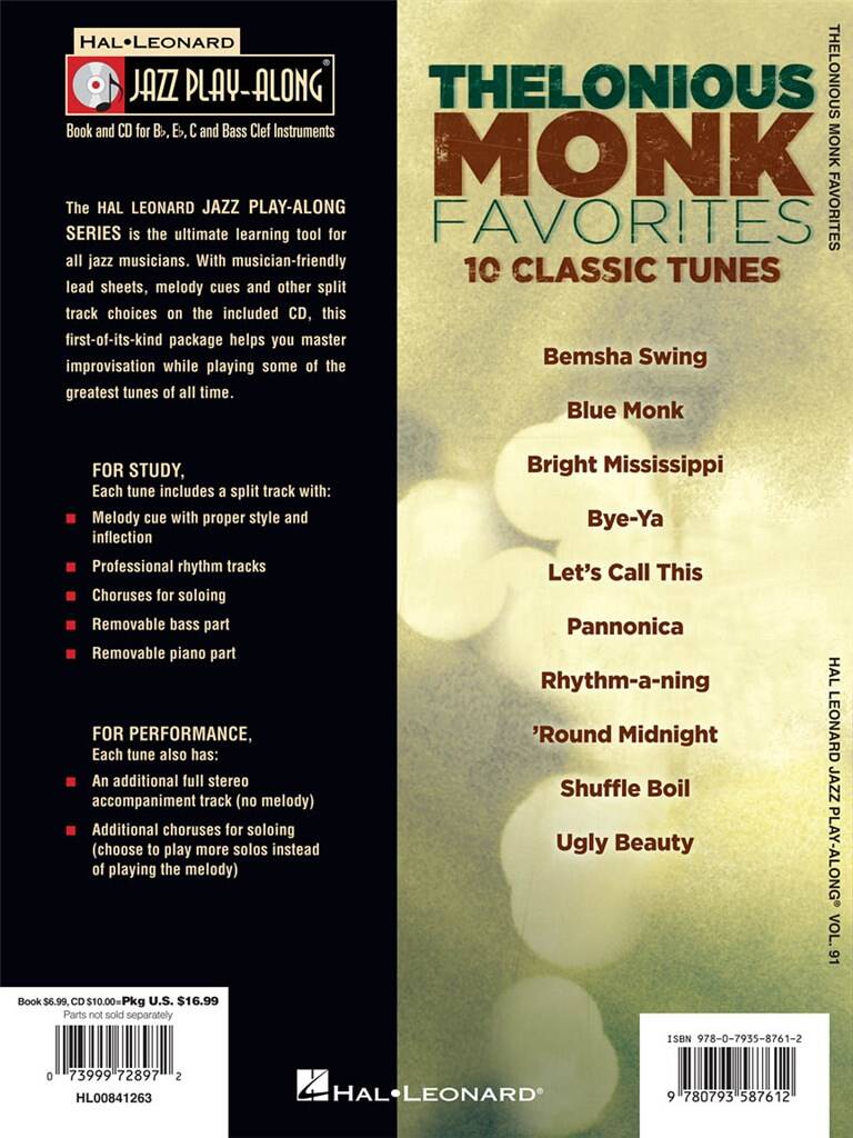 Jazz Play Along vol. 91: Thelonious Monk Favorites