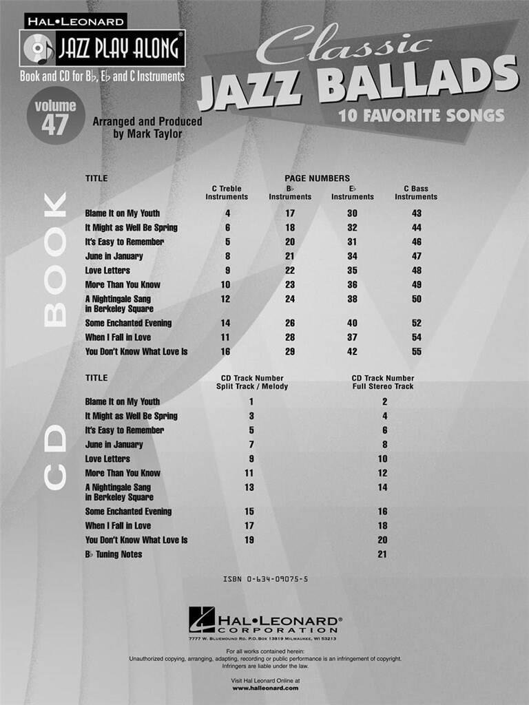 Jazz Play Along vol. 47: Classic Jazz Ballads