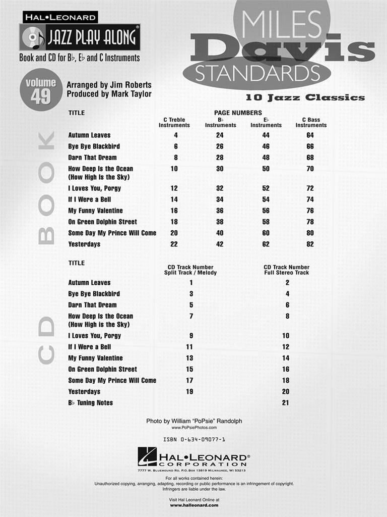 Jazz Play Along vol. 49: Miles Davis Standards