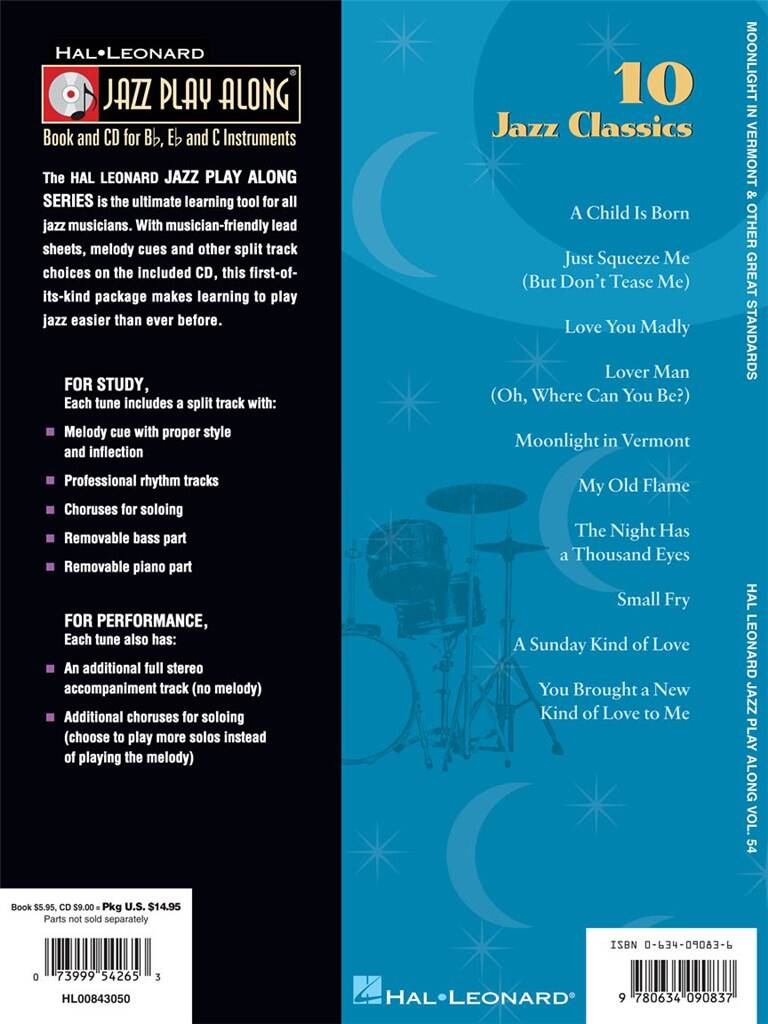 Jazz Play Along vol. 54: Moonlight in Vermont & Other Great Stand