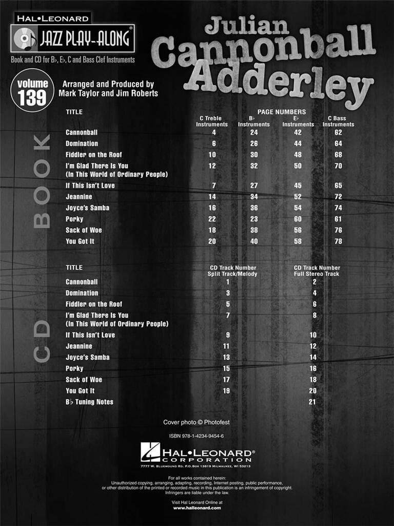 Jazz Play Along vol. 139: Julian "Canonball" Adderley